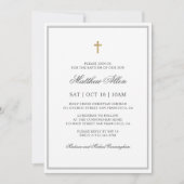 Invitation Le Baptême Pour Lui | Croix classique élégante (Devant)