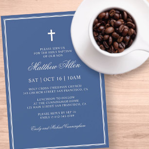 Invitation Le Baptême Pour Lui Croix classique élégante