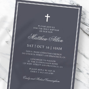 Invitation Le Baptême Pour Lui Croix classique élégante