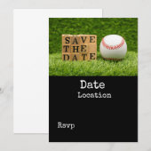 Invitation Le baseball sauve la date avec le ballon sur l'her (Devant / Derrière)