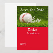 Invitation Le baseball sauve la date avec le ballon sur l'her (Devant / Derrière)