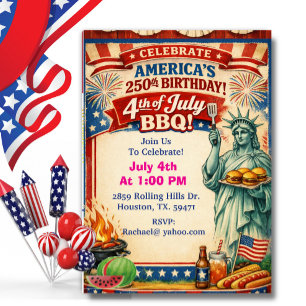Invitation Le BBQ des 250 ans de l'Amérique avec la Statue de