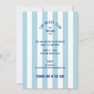 Invitation Le Beach Club Blue Cabana Stripe 1s Anniversaire