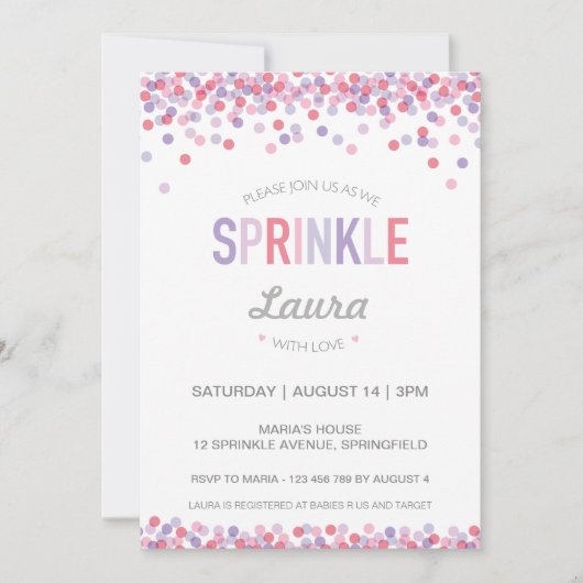 Invitation Le bébé arrosent l'invitation, le rose et le (Devant)
