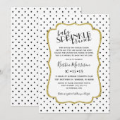 Invitation Le bébé blanc de Polkadot d'or noir arrosent (Devant / Derrière)
