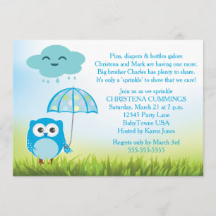 Invitation Le bébé bleu de hibou arrosent l'invitation
