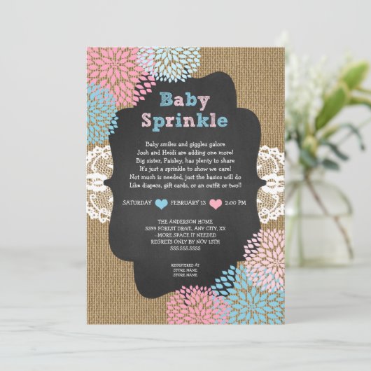 Invitation Le bébé bleu rose arrosent (Debout devant)