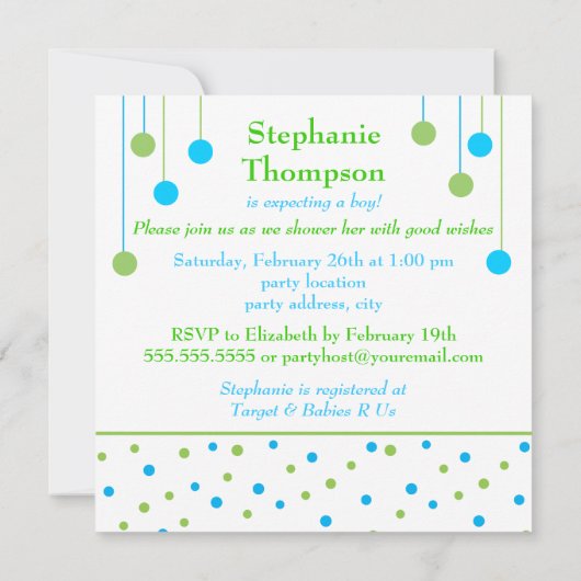 Invitation Le BÉBÉ bloque le baby shower de garçon de vert (Dos)