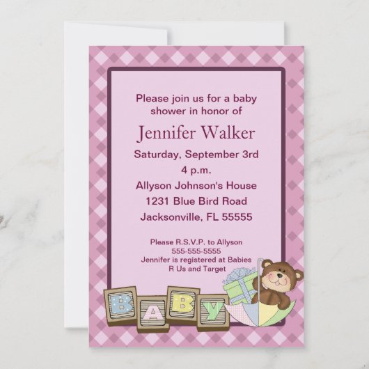 Invitation Le bébé bloque le baby shower - rose (Devant)