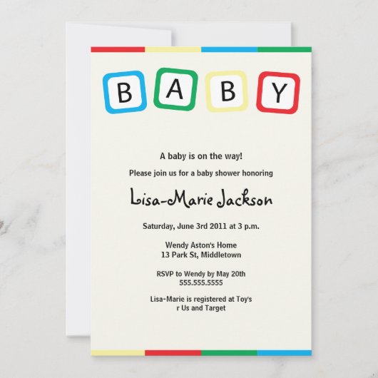 Invitation Le bébé bloque l'invitation de baby shower - (Devant)