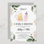 Invitation Le bébé brasse des bières et des coeurs Baby showe (Devant / Derrière)