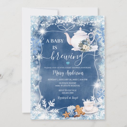 Invitation Le bébé brasse des flocons de neige Baby shower Te (Devant)