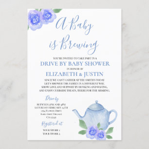 Invitation Le bébé brasse la théière bleue par Baby shower