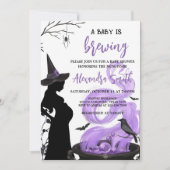 Invitation Le bébé brasse le Baby shower de sorcière violet (Devant)