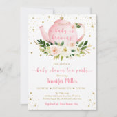 Invitation Le bébé brasse le Baby shower de Tea Party rose or (Devant)