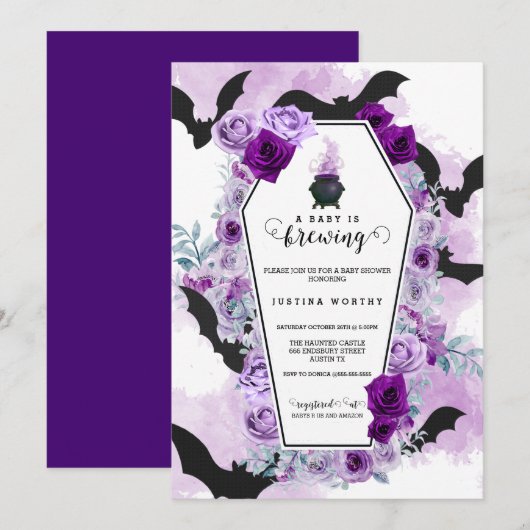 Invitation Le bébé brasse le Baby shower d'Halloween (Devant / Derrière)