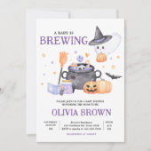 Invitation Le bébé brasse le Baby shower d'Halloween violet (Devant)