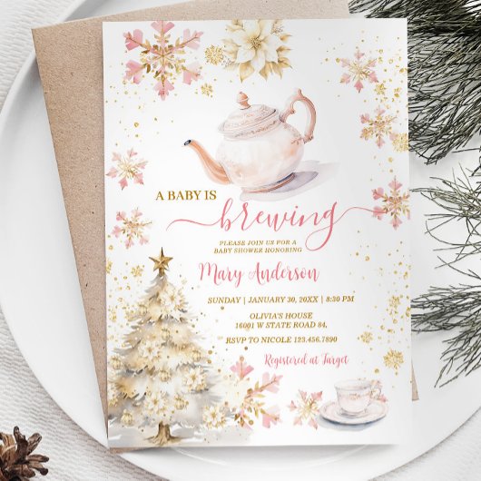 Invitation Le bébé brasse le Baby shower Pink Winter Tea Part