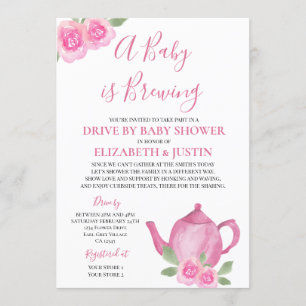 Invitation Le bébé brasse une théière rose par Baby shower
