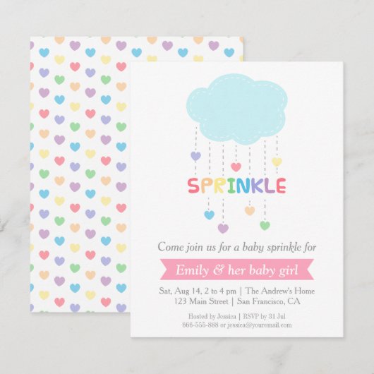 Invitation Le bébé de coeurs de nuage de couleur (Devant / Derrière)