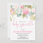 Invitation Le bébé de fille arrosent la verdure rose d'or (Devant)