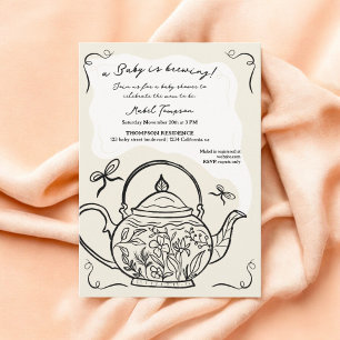 Invitation Le bébé de la théière arc-en-ciel noir retro boho