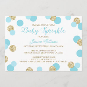 Invitation Le bébé de parties scintillantes de bleu et d'or