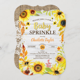 Invitation Le bébé de tournesol arrosent le bois rustique