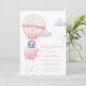 Invitation Le bébé éléphant rose brasse le Baby shower (Debout devant)