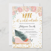 Invitation Le bébé en traîneau d'hiver rose, sa douche froide (Devant)