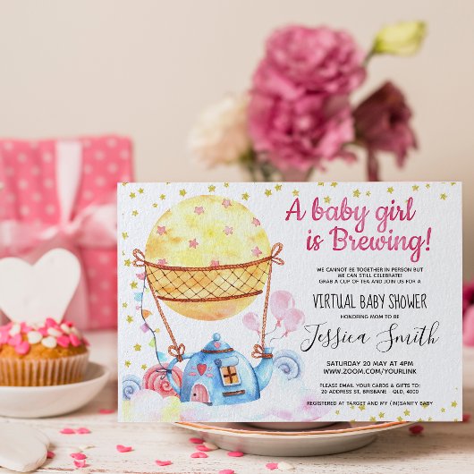 Invitation Le bébé est la fête du thé | Baby shower virtuel