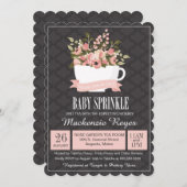 Invitation Le bébé floral de tasse de thé arrosent, (Devant / Derrière)