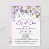 Invitation Le bébé pourpre SIP de lavande florale d'aquarelle (Devant / Derrière)