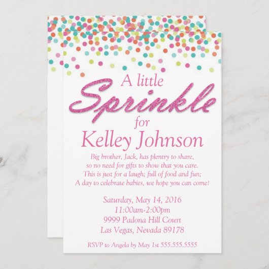 Invitation Le bébé rose arrosent l'invitation de douche (Devant / Derrière)