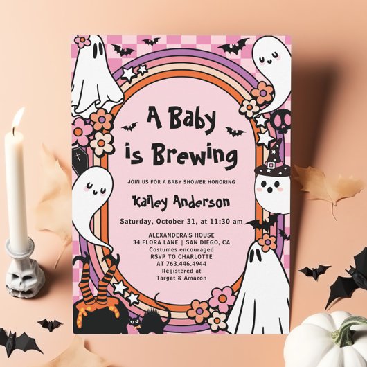 Invitation Le bébé rose brasse le Baby shower d'Halloween