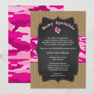 Invitation Le bébé rose de Camo arrosent l'invitation, toile