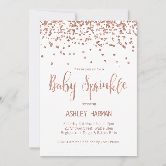 Invitation Le bébé rose d'or arrosent l'invitation de baby (Devant)
