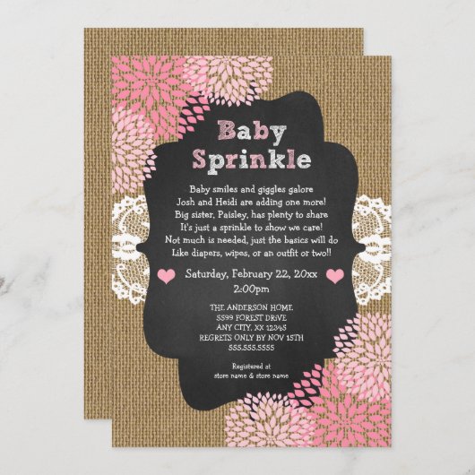 Invitation Le bébé rustique de fille arrosent des (Devant / Derrière)