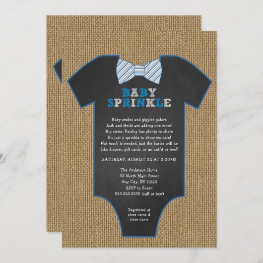 Invitation Le bébé rustique de garçon de chemise de cravate (Devant / Derrière)