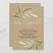 Invitation Le bébé rustique neutre de verdure de papier (Devant / Derrière)