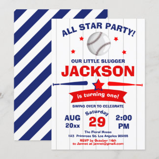 Invitation Le Big One Baseball Boy Little Slugger Anniversair