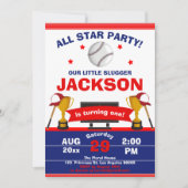 Invitation Le Big One Baseball, Petit Garçon Slugger Annivers (Devant)