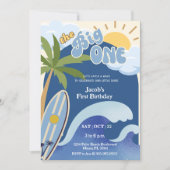 Invitation Le Big One Blue Retro Surfing premier anniversaire (Devant)