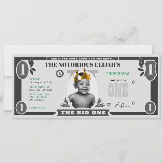 Invitation Le Big One Dollar Bill, l'argent faux (Devant)
