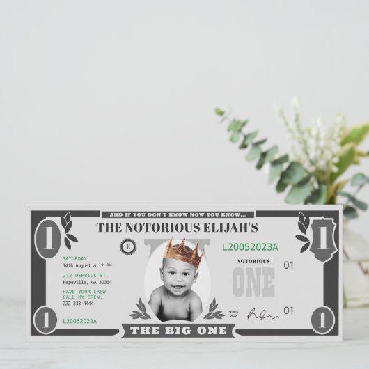 Invitation Le Big One Dollar Bill, l'argent faux (Debout devant)