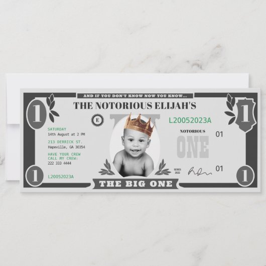 Invitation Le Big One Dollar Bill, l'argent faux (Devant)