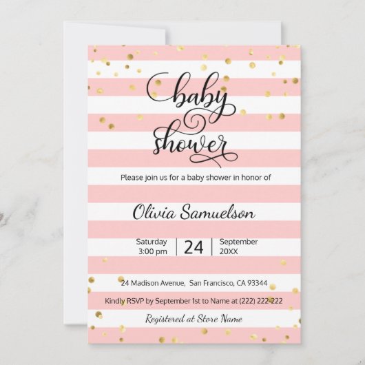 Invitation Le blanc rose mignon barre le baby shower noir (Devant)