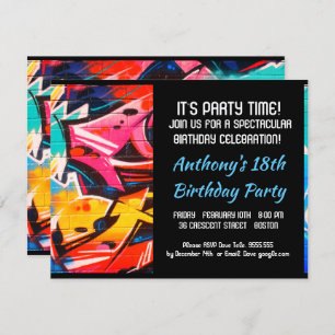 Invitation Le bleu abstrait de graffiti marque avec des