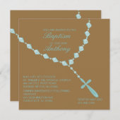 Invitation Le bleu, chapelet perle l'invitation de baptême de (Devant / Derrière)