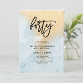 Invitation Le bleu et l'or en pastel marbrent la quarantième (Debout devant)